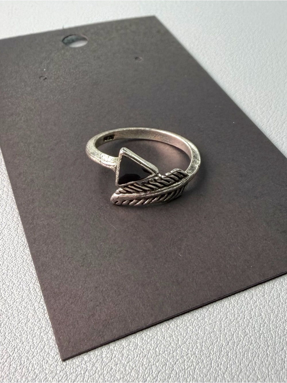 Silver Feather Wrap Ring with Black Triangle Stone - Women Jewelry | 925